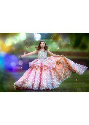 Pink Beaded Lace Tulle Peplum Luxury Flower Girl Dress